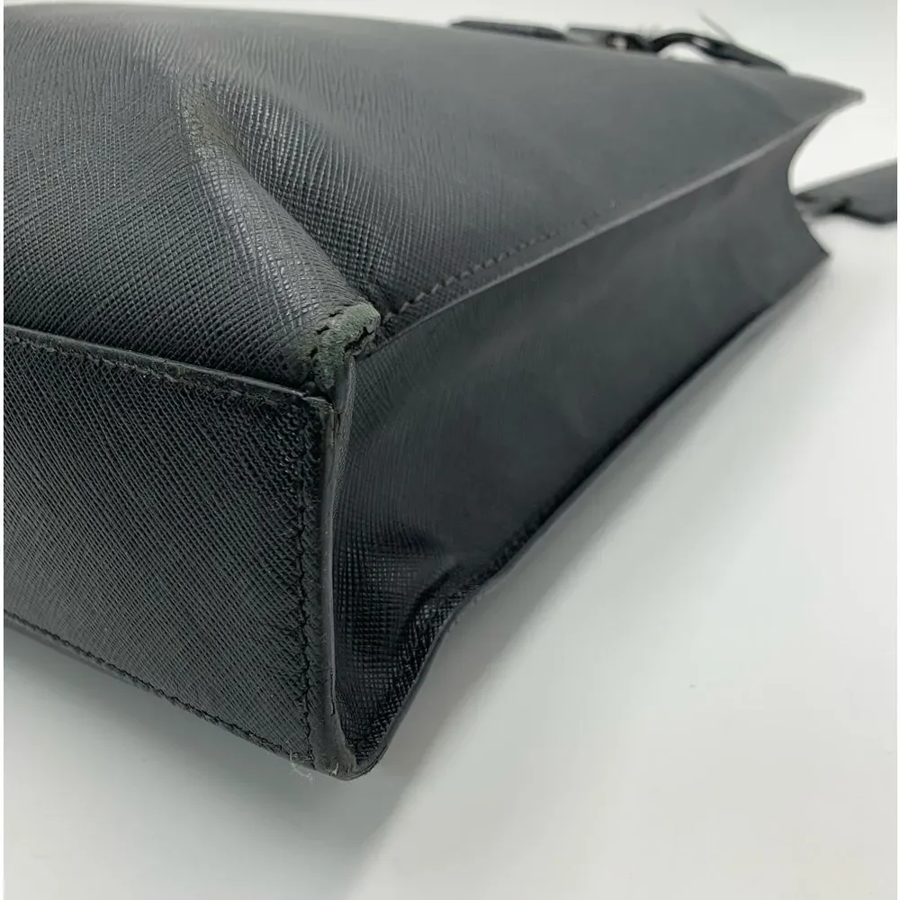 Auth Prada Black Saffiano Leather Web Blue Gray Stripe Travel Tote Preloved